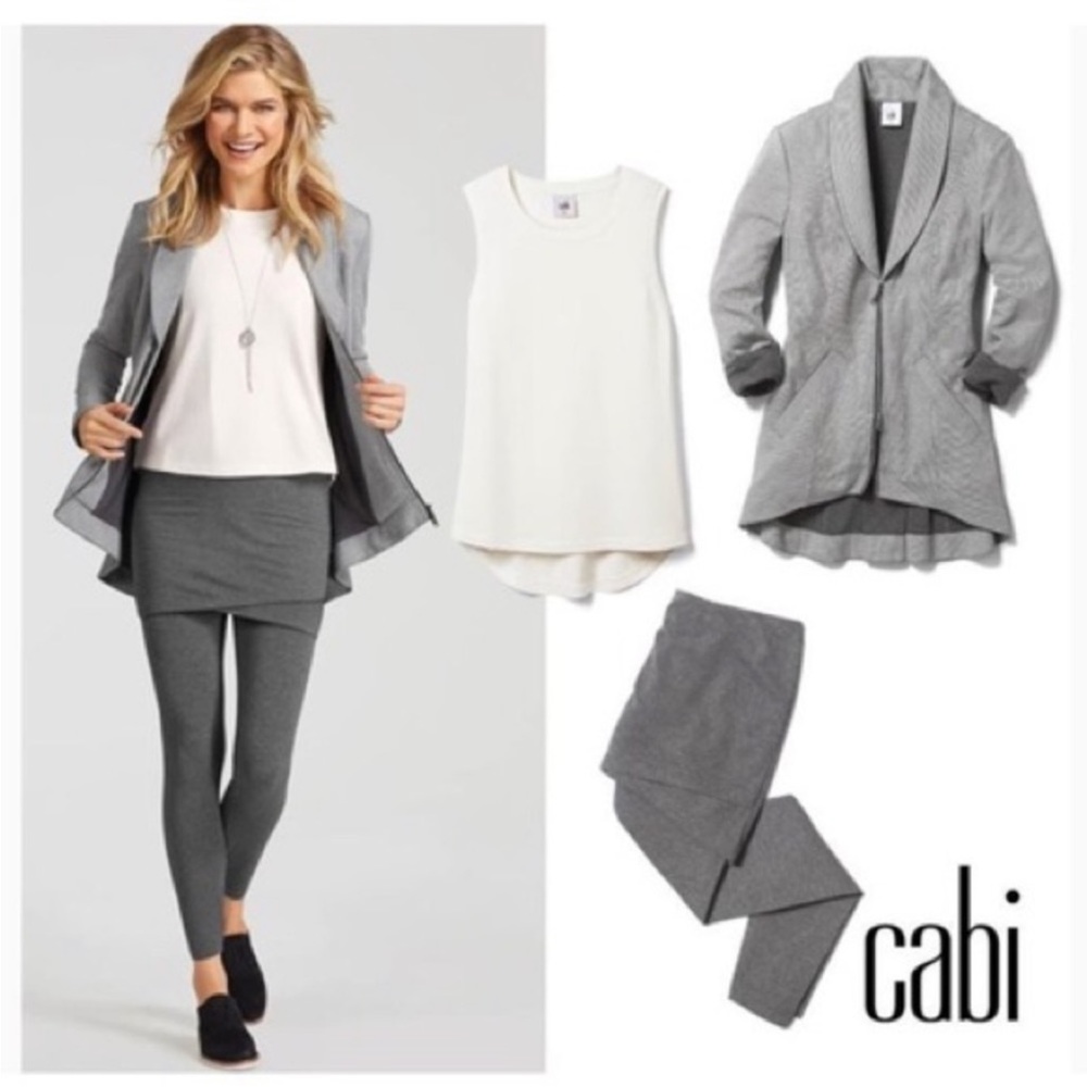 Cabi Pinstripe Drop Off Zip Blazer Jacket High Low Hem Size Medium